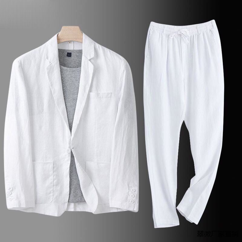Men's Two-Piece Set Casual Suit with Lightweight Blazer and Relaxed Trousers