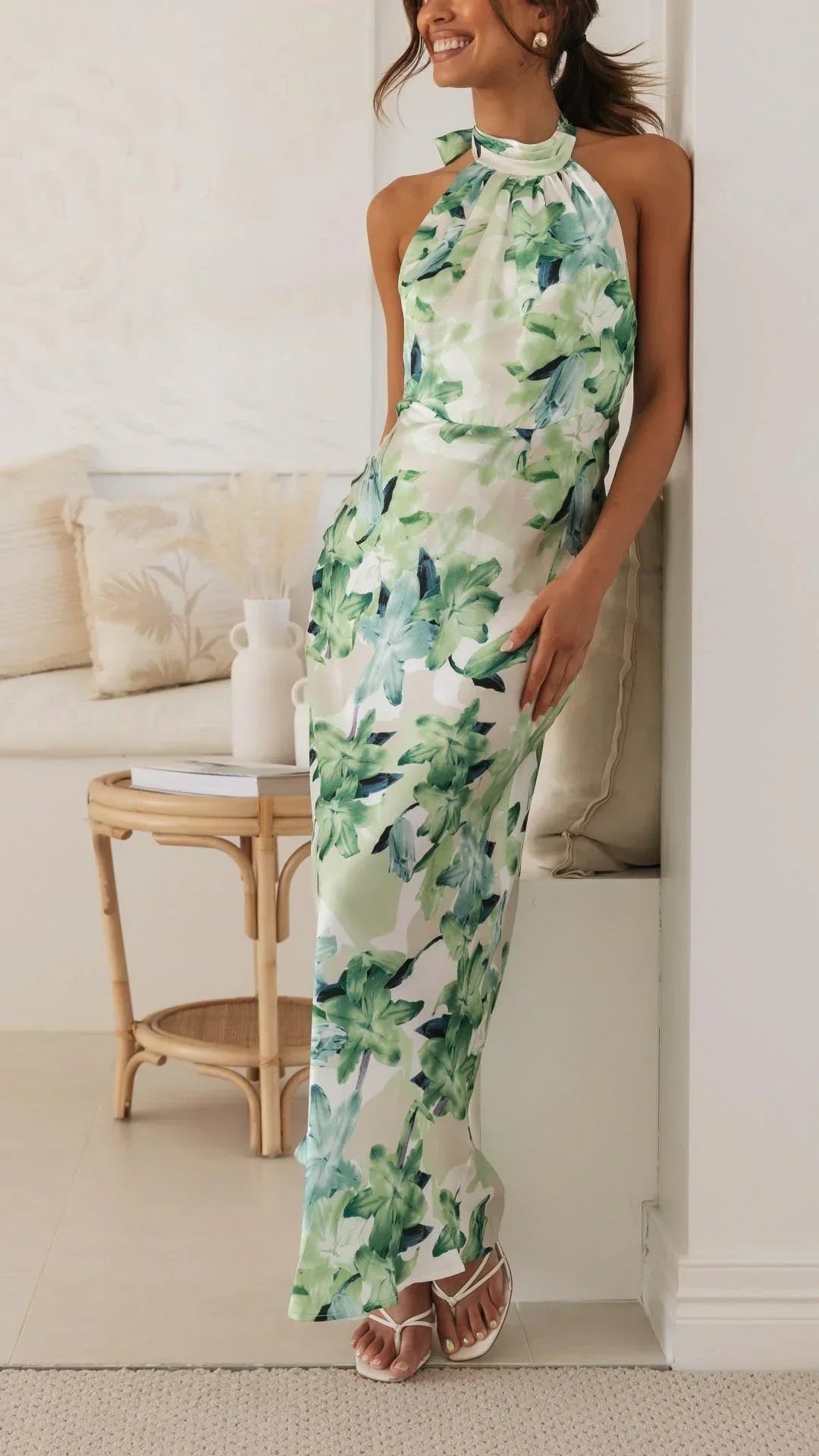 Women’s Halter Neck Maxi Dress with Allover Printed Pattern
