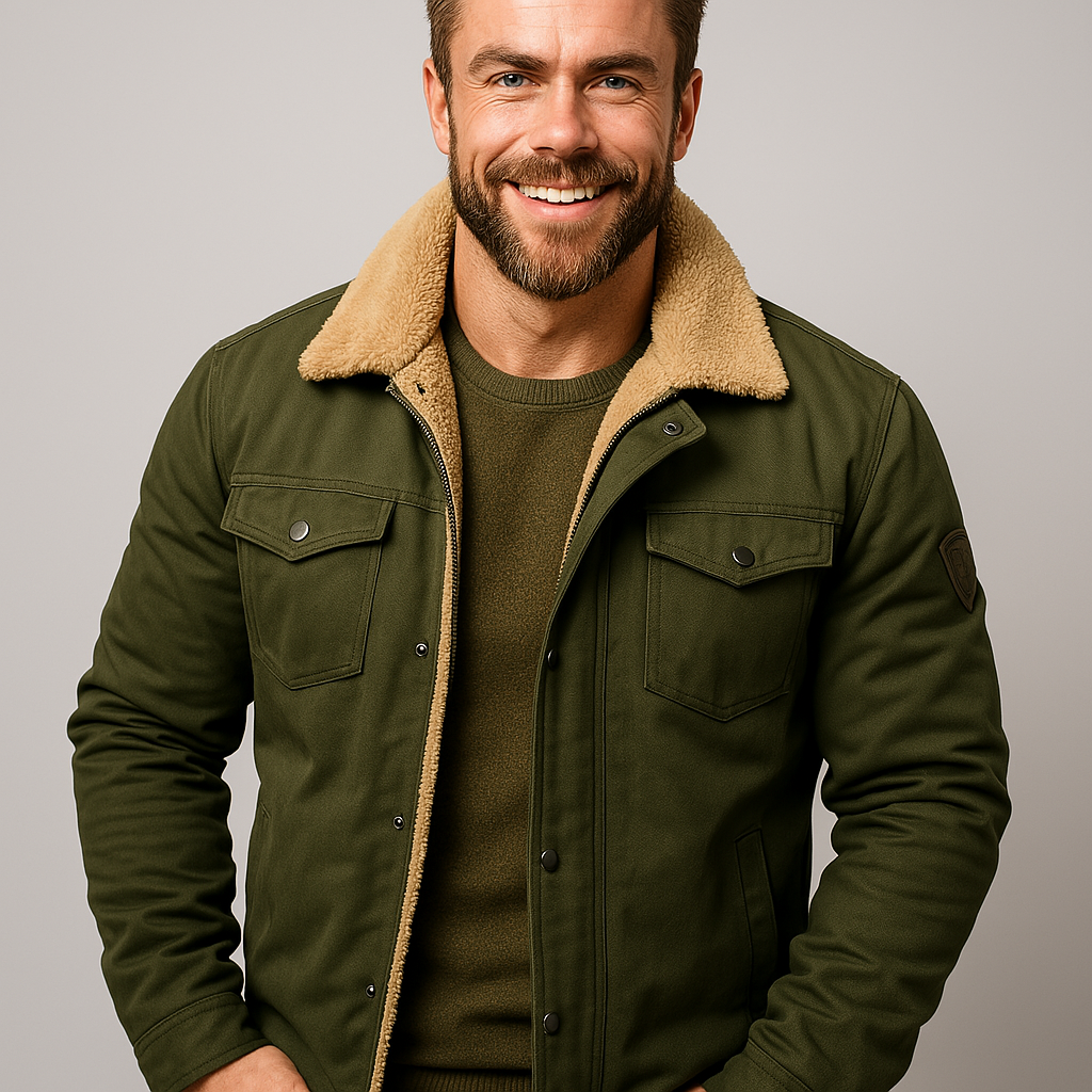 Men's Lined Bomber Jacket with Button Front and Chest Pockets
