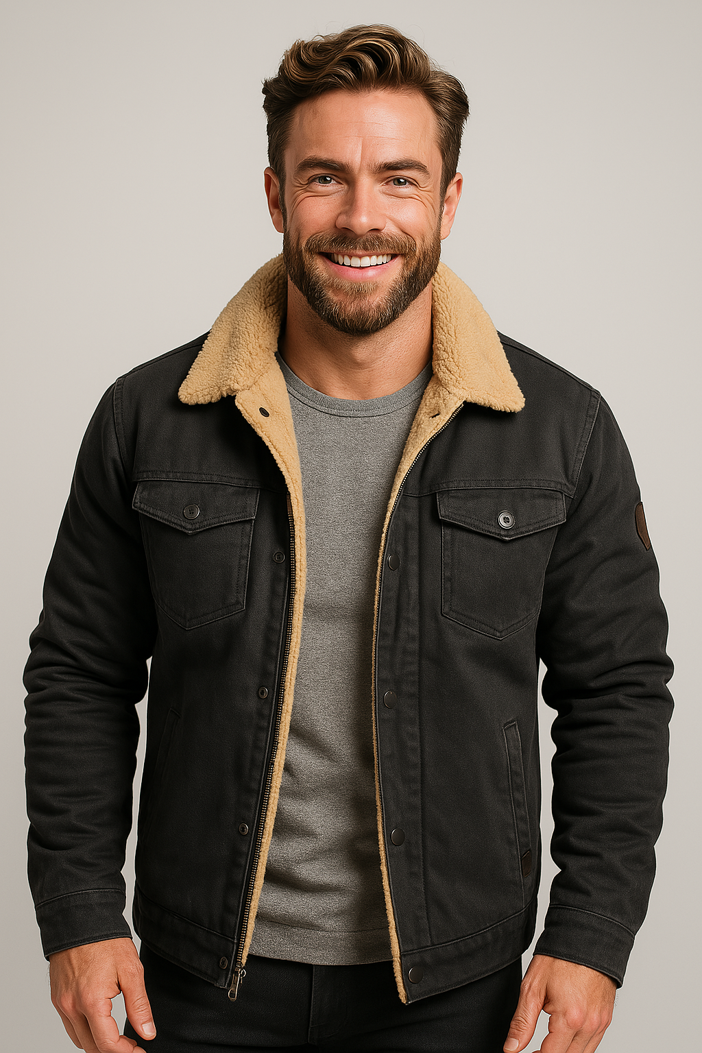 Men's Lined Bomber Jacket with Button Front and Chest Pockets