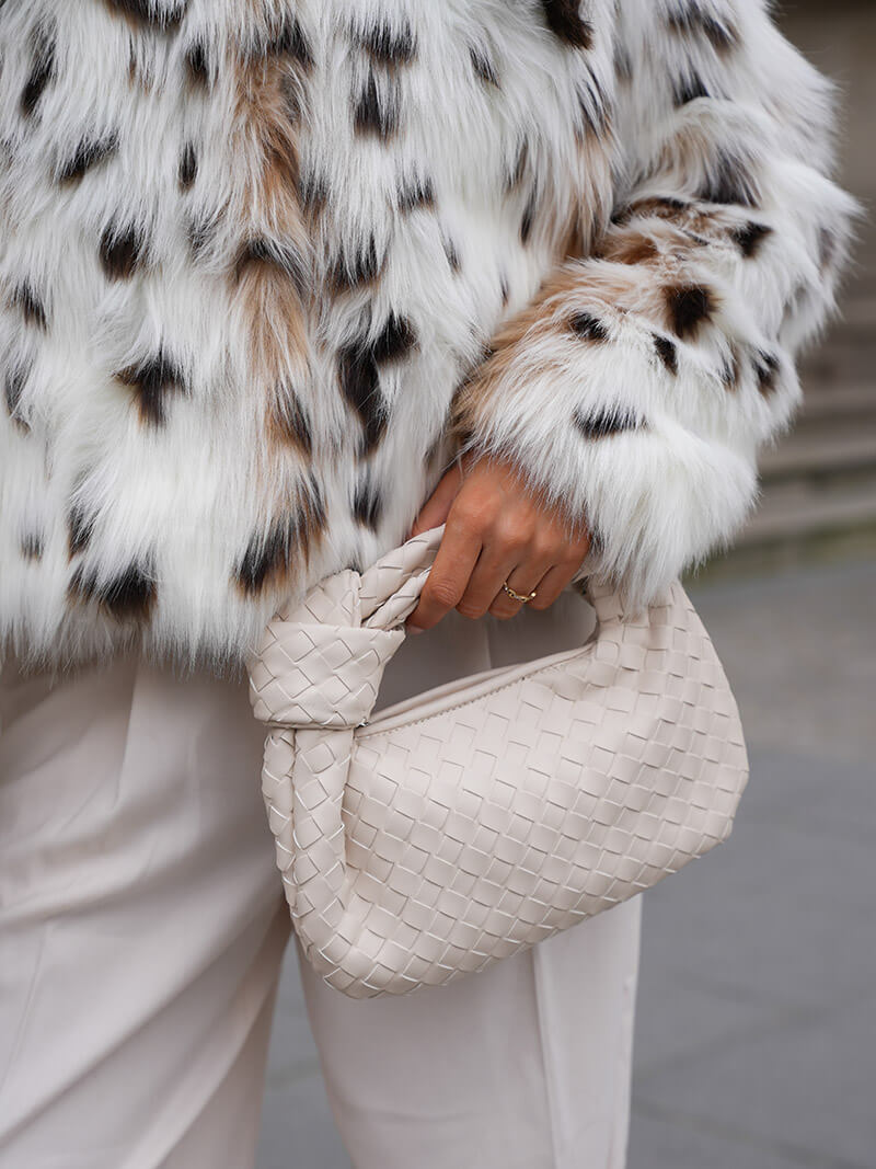 Women's Woven Mini Handbag with Top Handle and Knot Detail