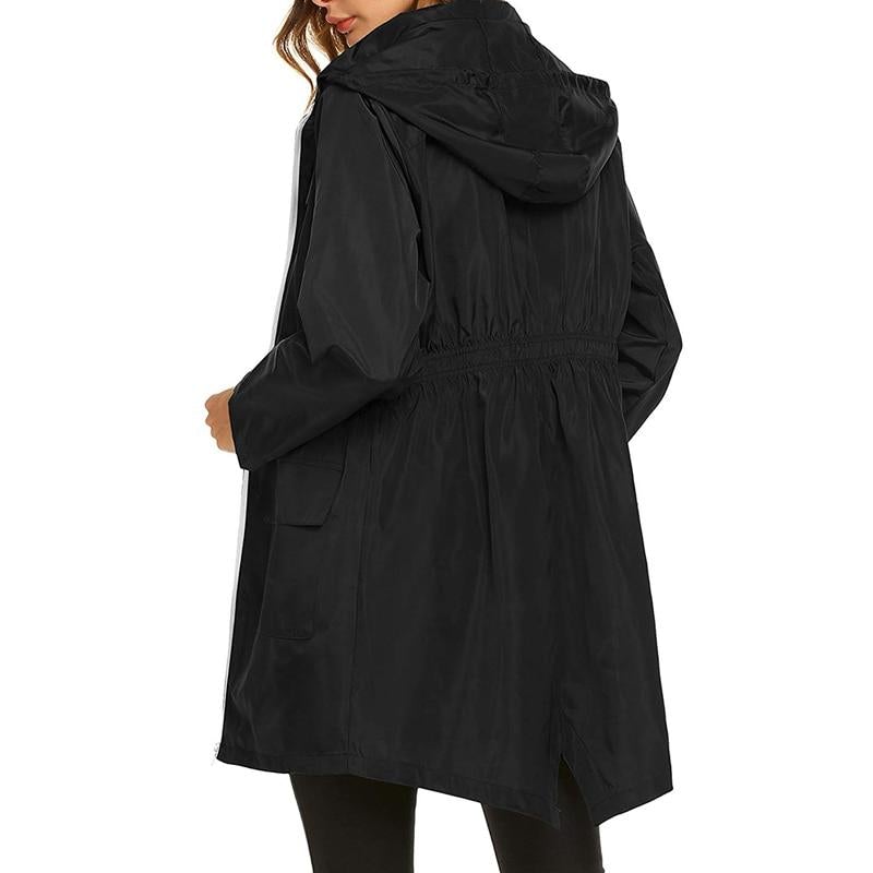 Women's Waterproof Windbreaker Jacket with Hood and Zip Closure