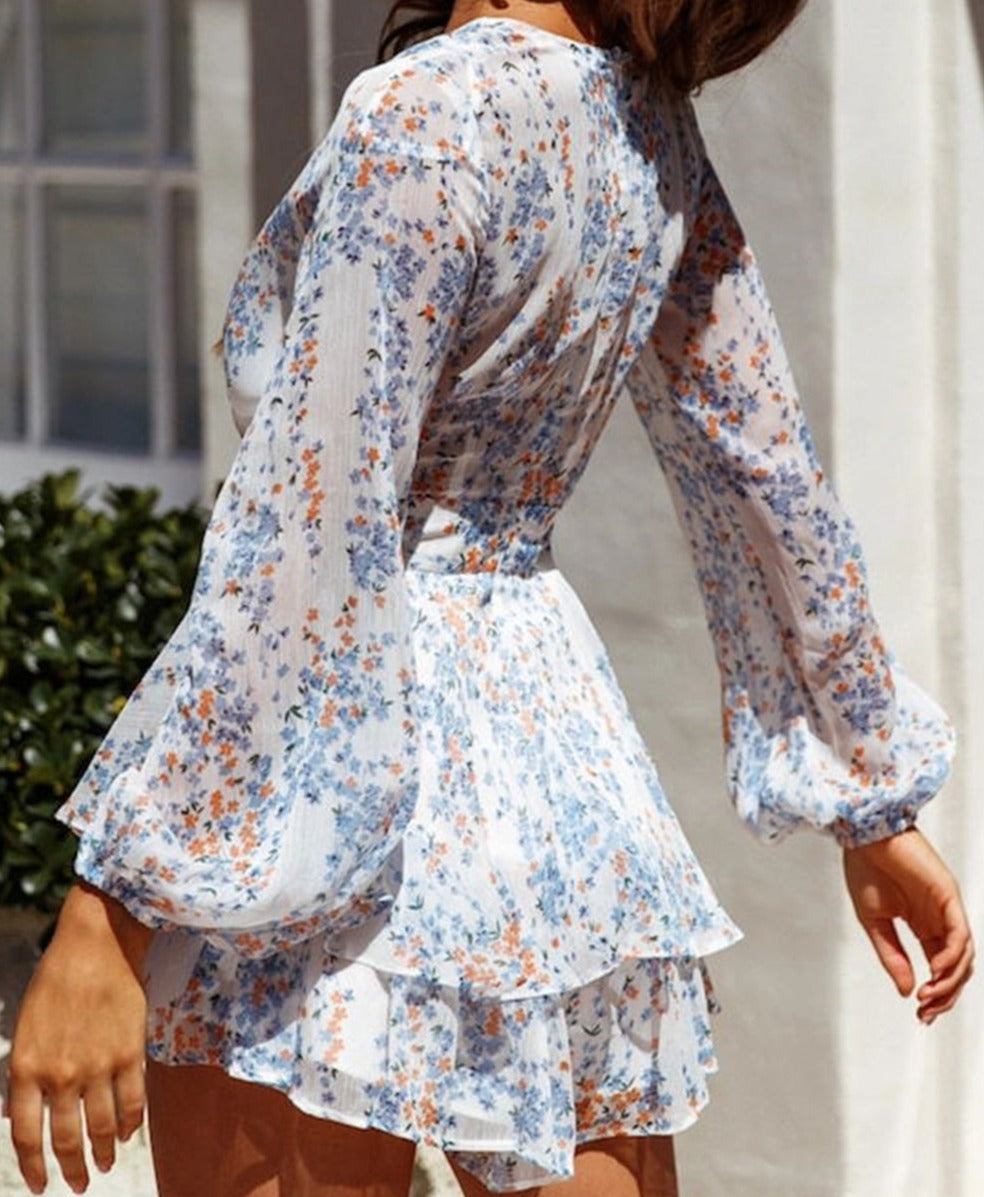 Women’s Long Sleeve V-Neck Ruffle Hem Jumpsuit with Layered Shorts