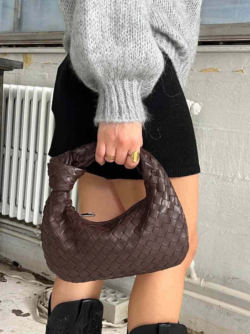 Women's Woven Mini Handbag with Top Handle and Knot Detail