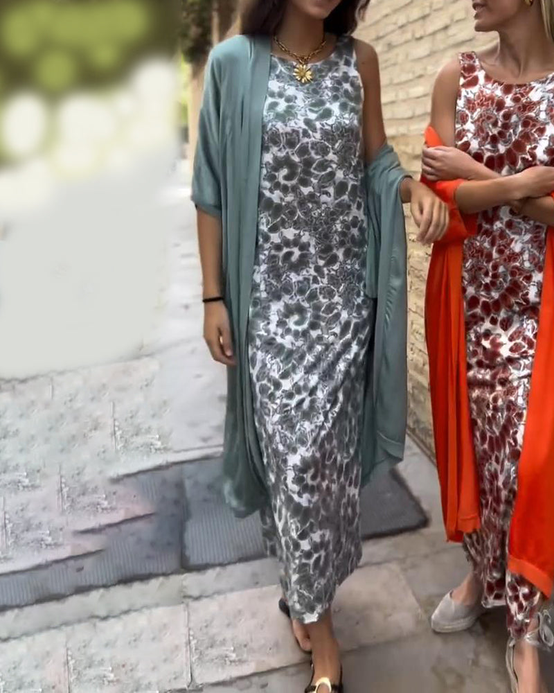 Women's Printed Sleeveless Jumpsuit with Relaxed Draped Overlay