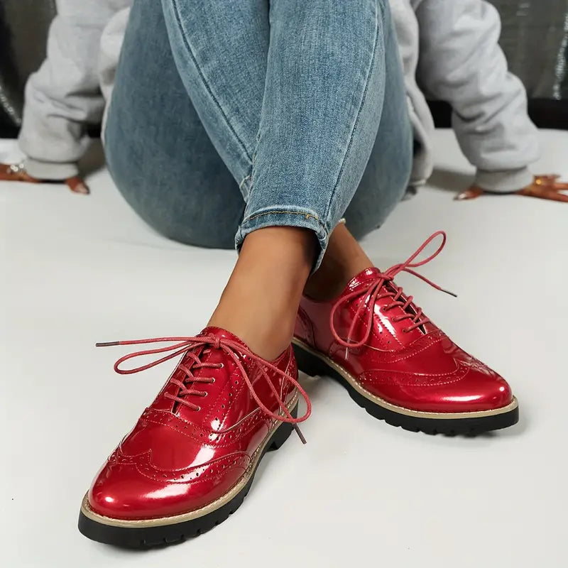 Women's Glossy Lace-Up Shoes