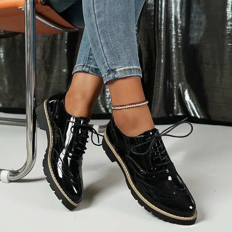 Women's Glossy Lace-Up Shoes