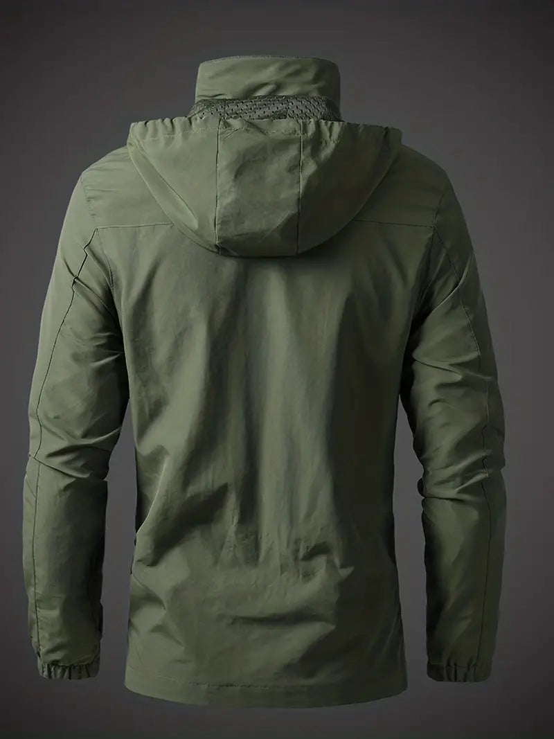 Men's Waterproof Rain Jacket with Hood and Zip Pockets for Outdoors