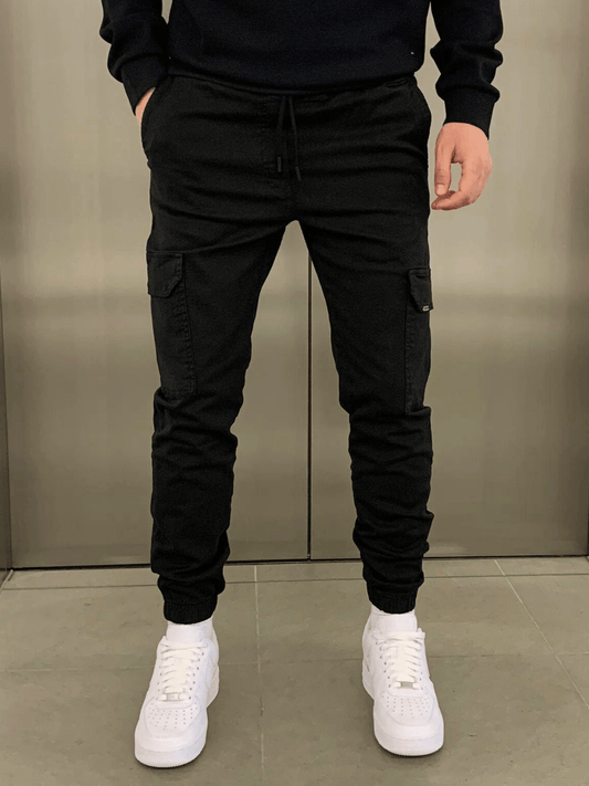 Men's Slim Cargo Jogger Pants with Adjustable Waist and Multiple Pockets
