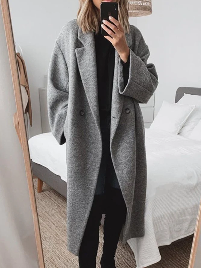 Women's Oversized Longline Coat with Double-Breasted Front