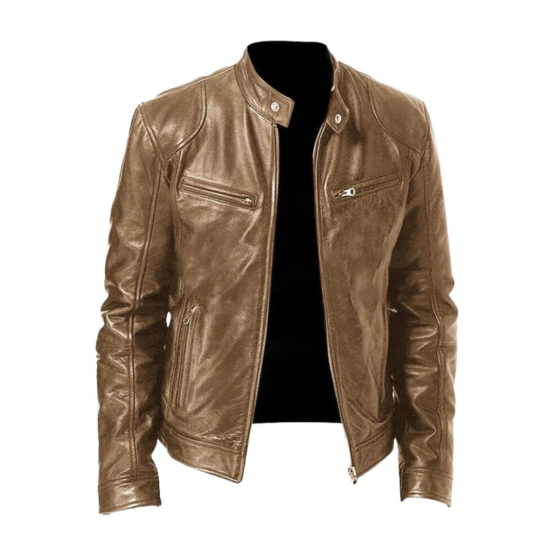 Men's Casual Zipper Jacket with Stand Collar and Functional Pockets