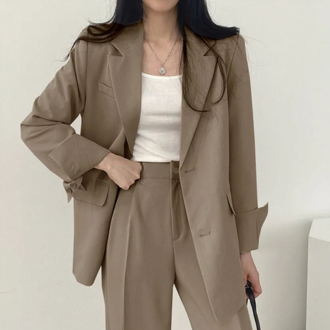 Women's 2-Piece Suit Set with Blazer and High-Waisted Trousers