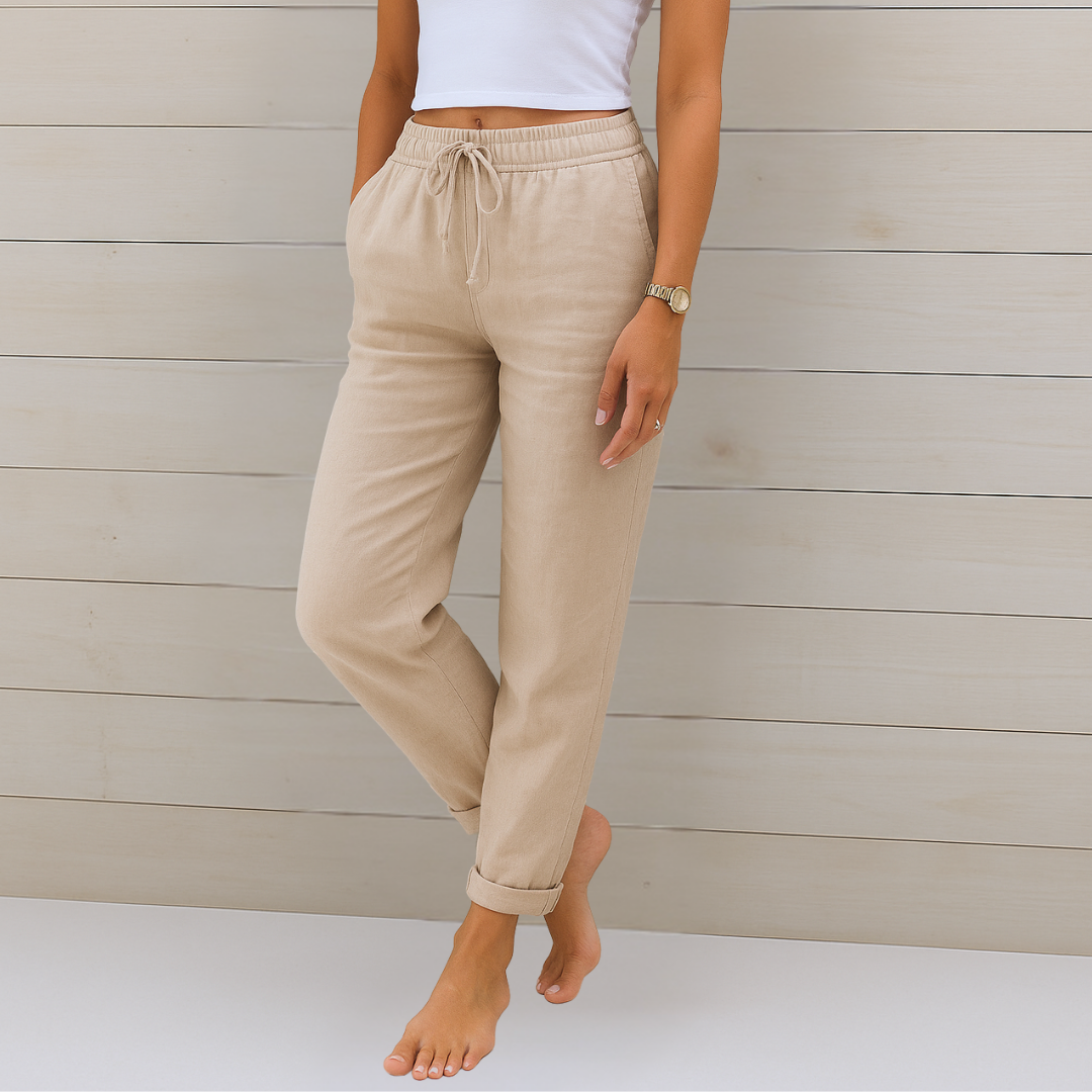 Women's High-Waist Drawstring Relaxed Fit Casual Straight Pants