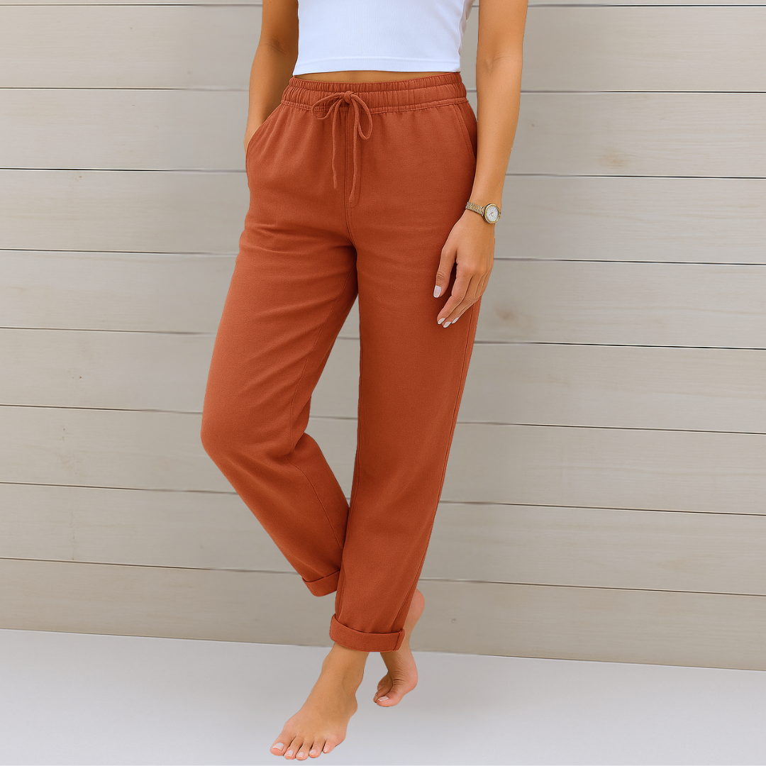Women's High-Waist Drawstring Relaxed Fit Casual Straight Pants