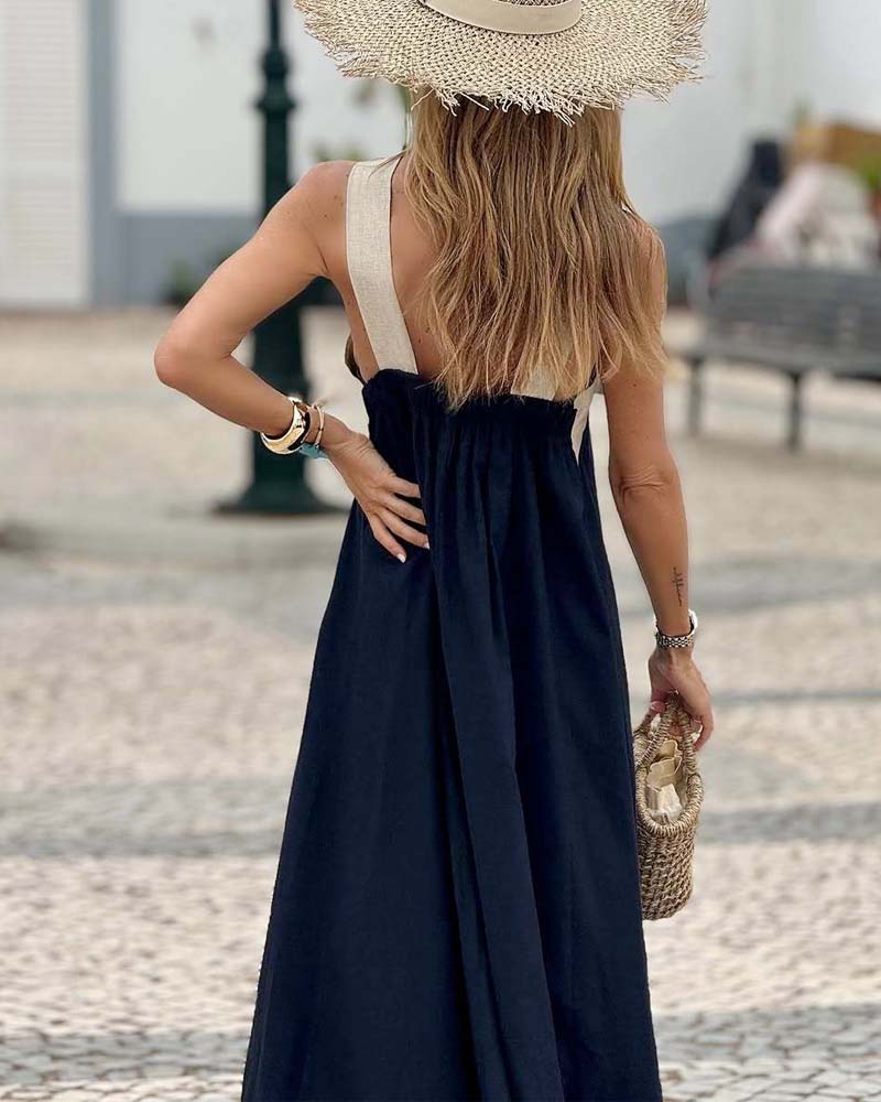Women's Halter Neck Maxi Dress with Crisscross Strap Detail