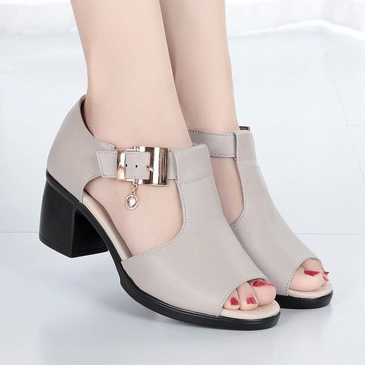Women's Block Heel Peep Toe Sandals with Ankle Buckle Strap