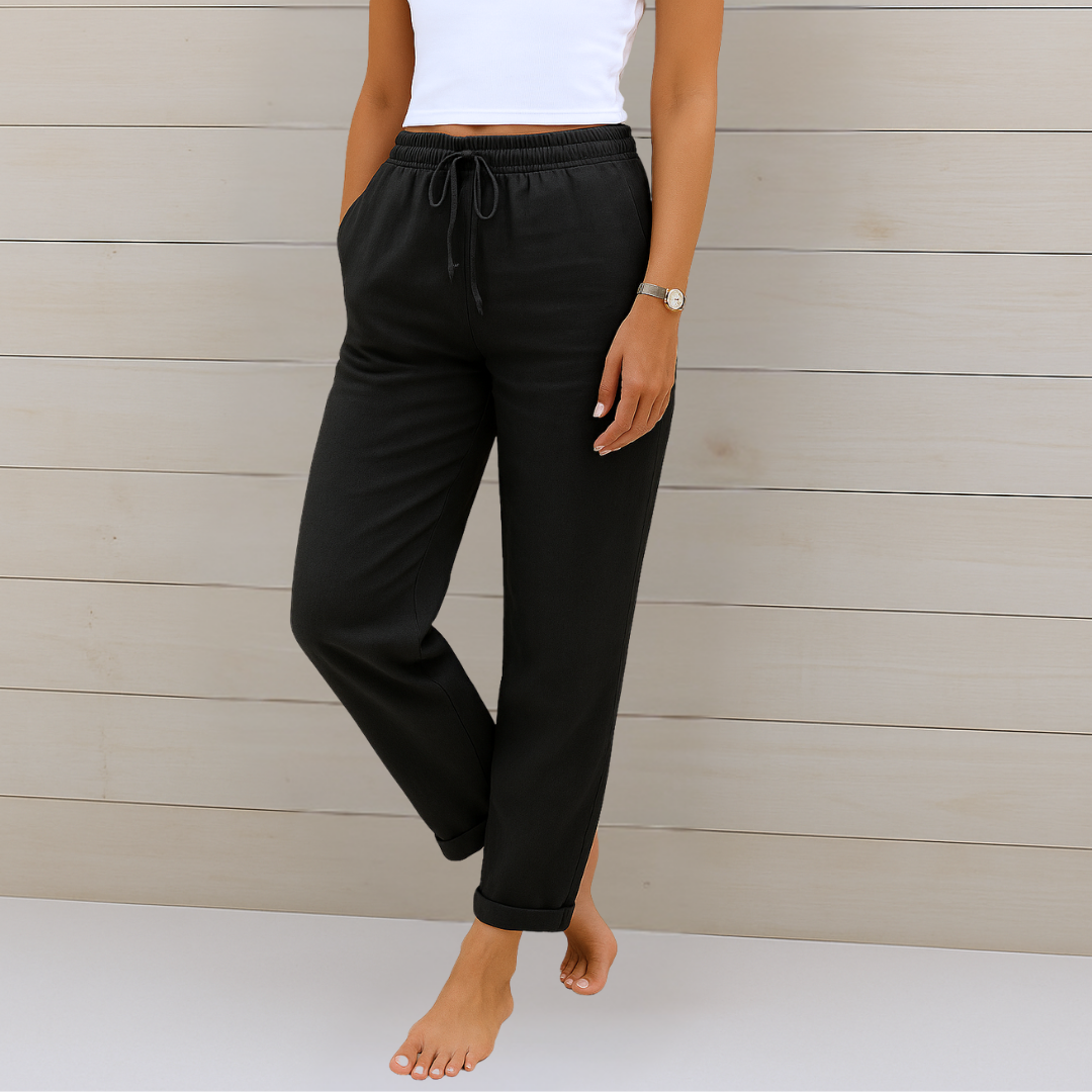 Women's High-Waist Drawstring Relaxed Fit Casual Straight Pants