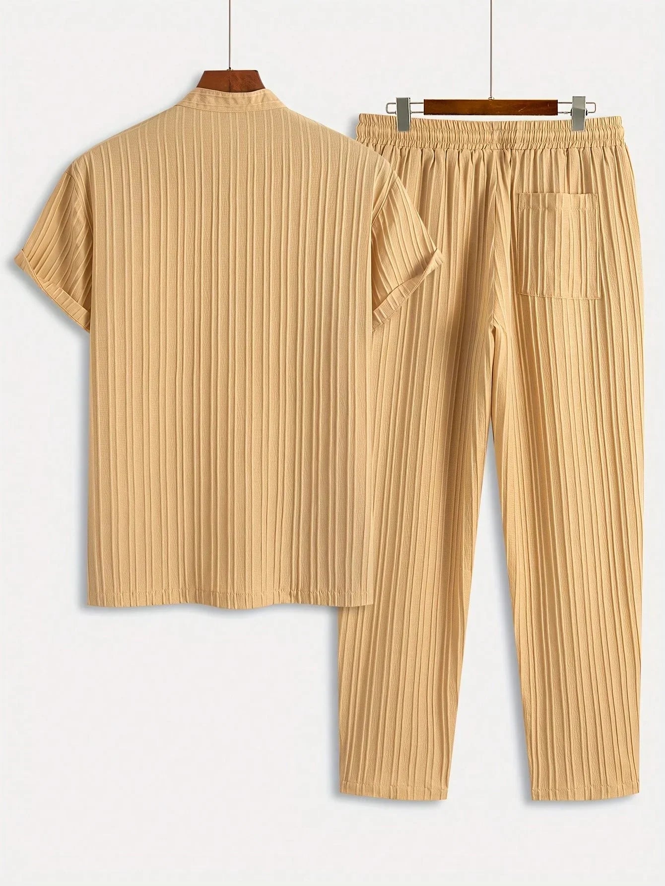 Men’s Two Piece Short Sleeve Shirt and Jogger Pants Set with Button Neck