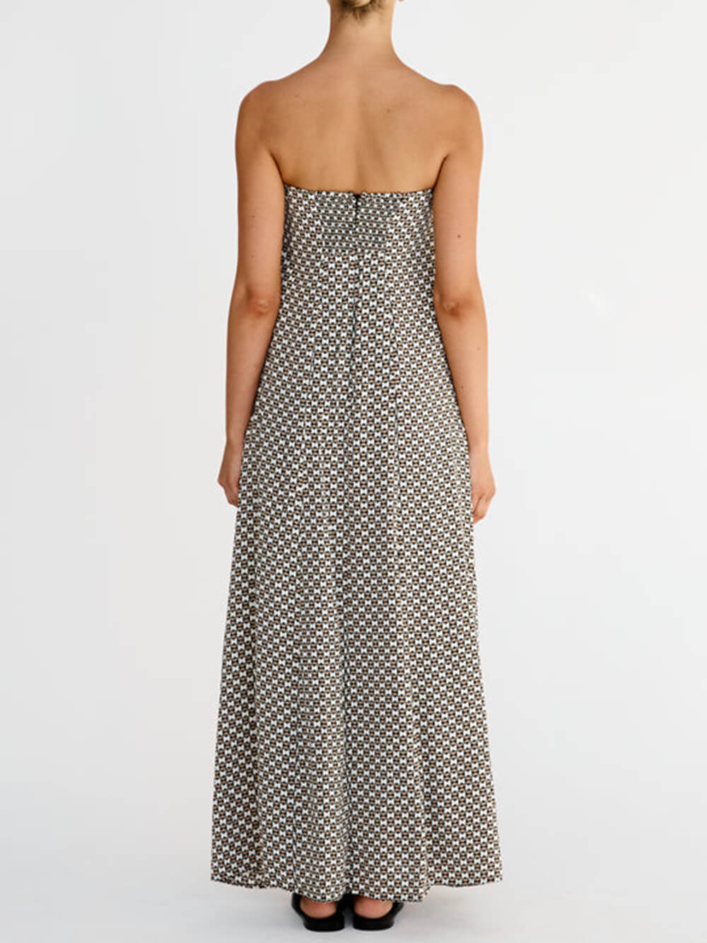 Women's Strapless Bohemian Maxi Dress with Diamond Print