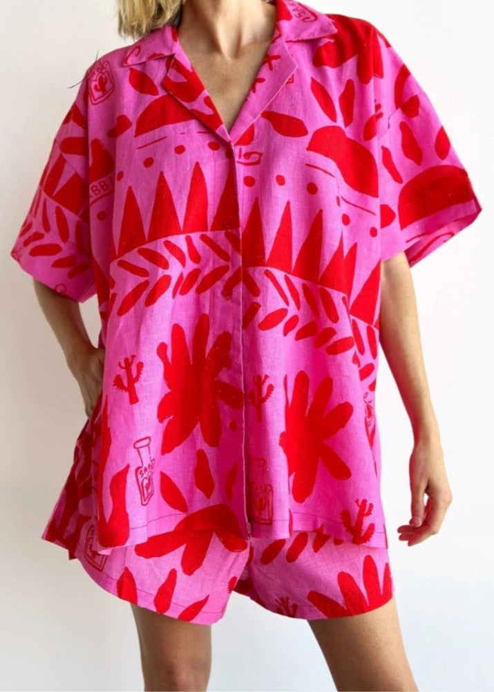 Women's Printed Two-Piece Shirt and Shorts Set for Summer