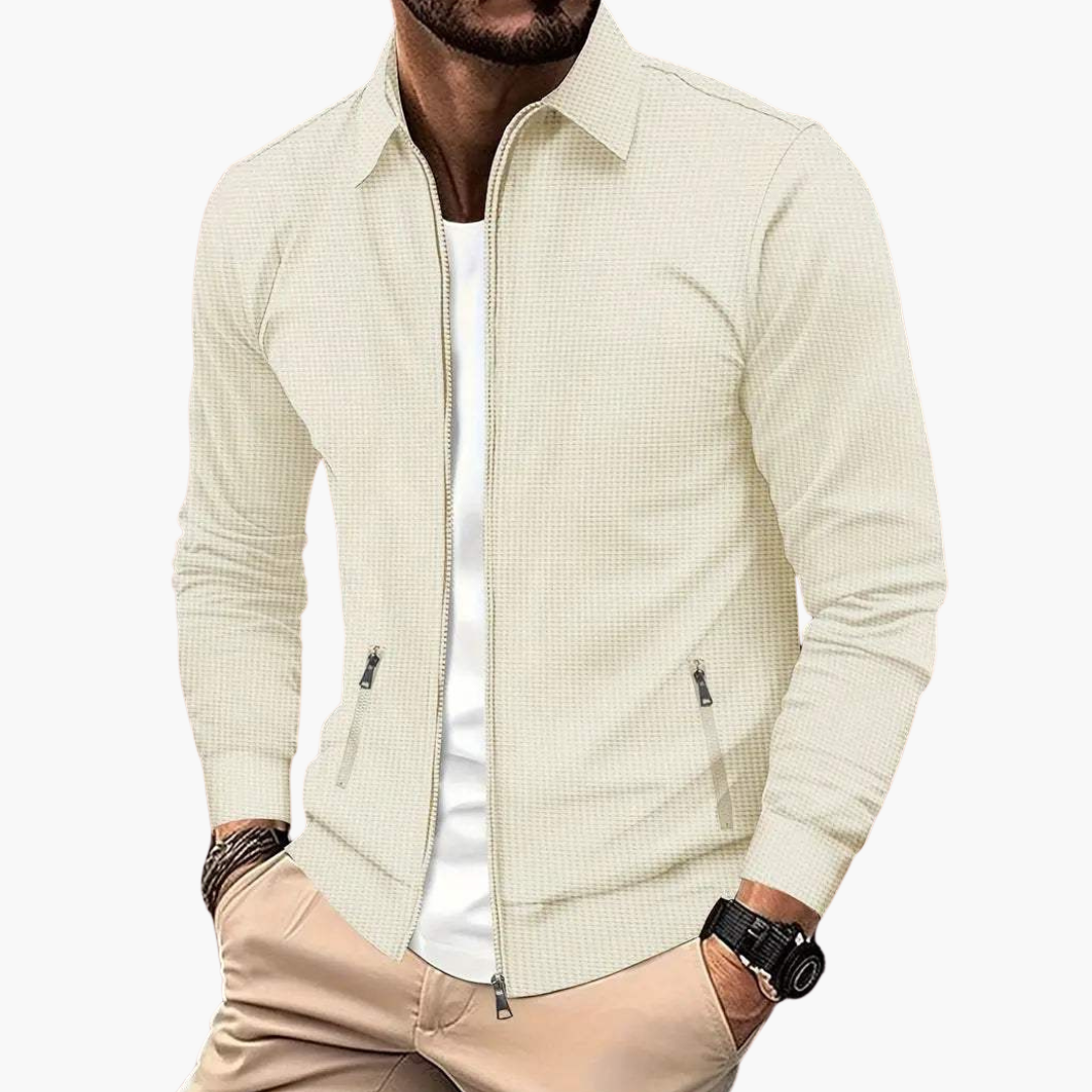 Men's Slim Fit Zip-Up Bomber Jacket with Stand Collar and Side Pockets