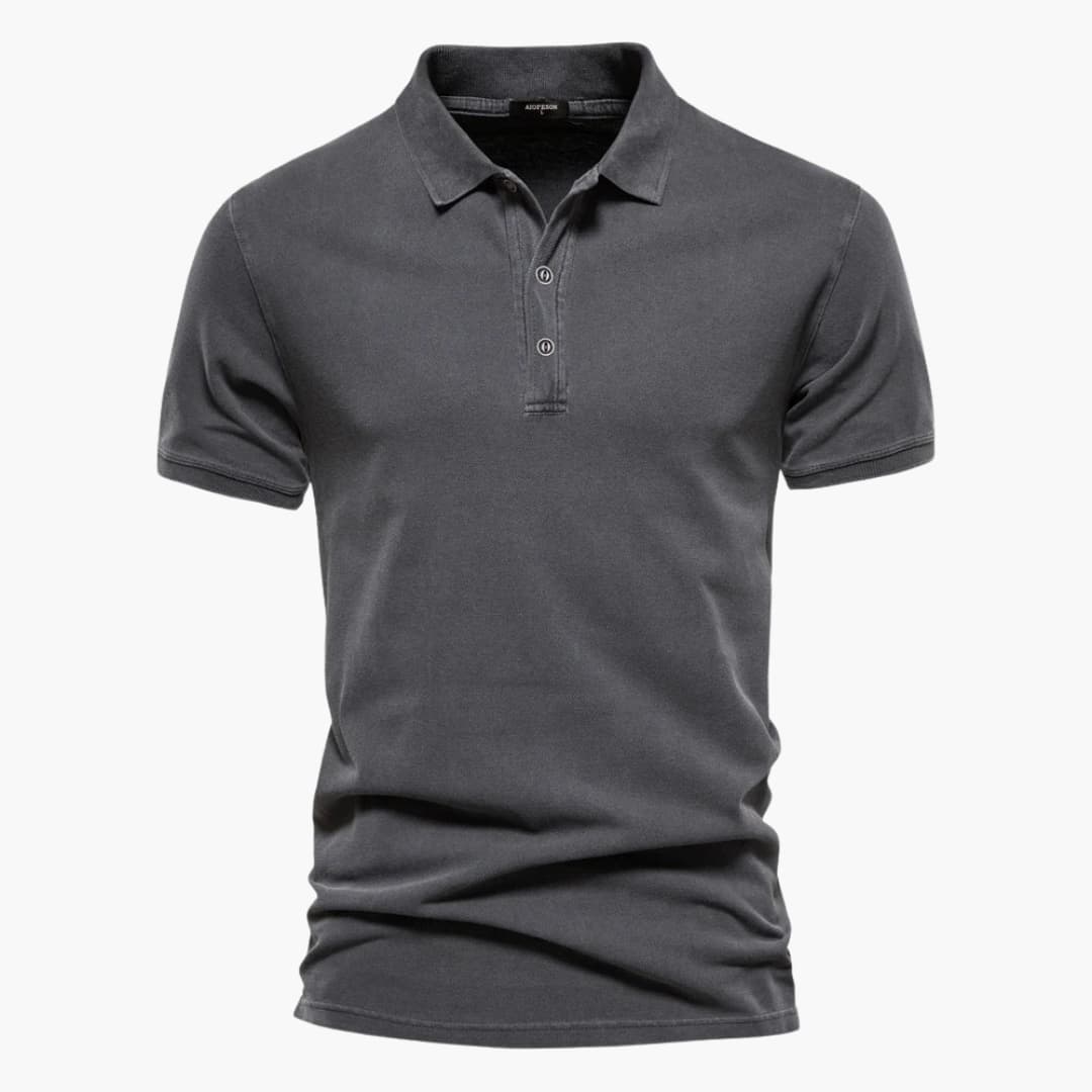 Men's Casual Polo Shirt with Button Placket and Tapered Fit