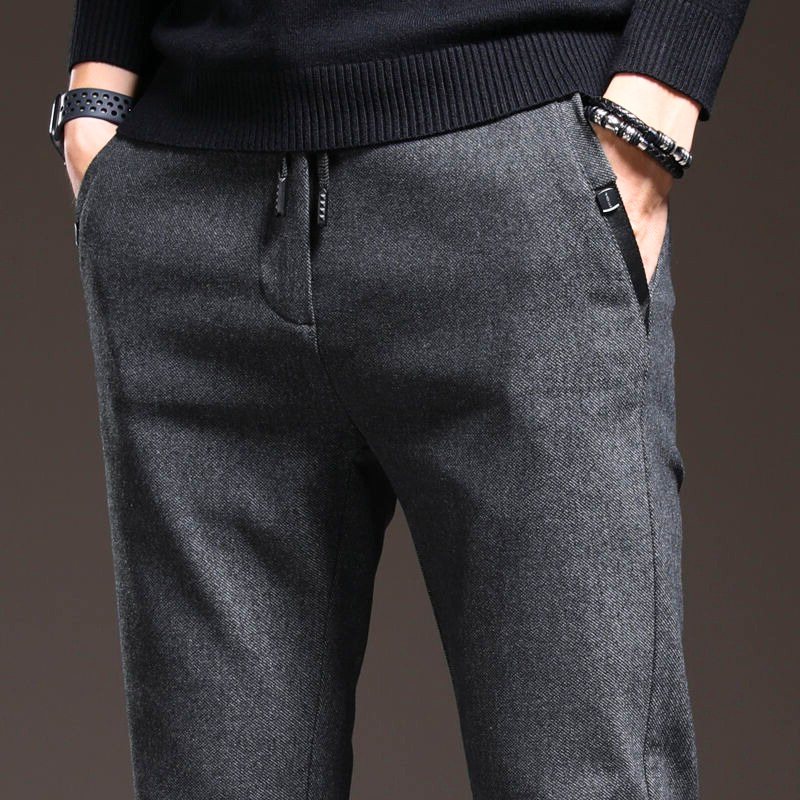 Men's Slim Fit Tapered Pants with Drawstring Waist and Side Pockets