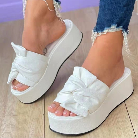 Women's Platform Slide Sandals with Bow Detail