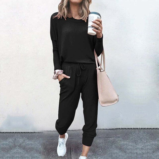 Women's 2-Piece Tracksuit Loungewear Set with Drawstring Pants