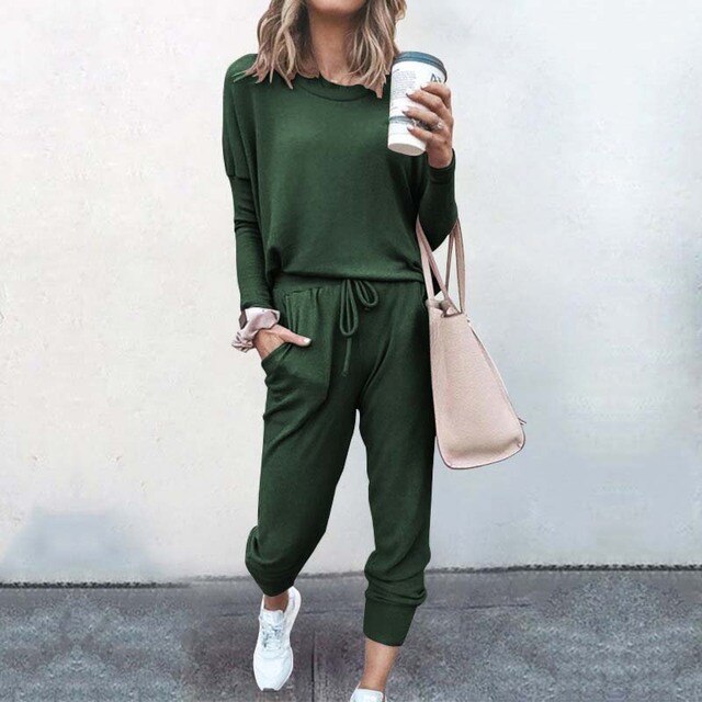 Women's 2-Piece Tracksuit Loungewear Set with Drawstring Pants