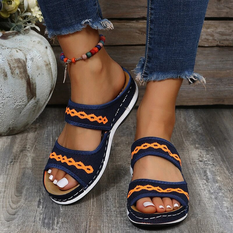 Women's Double Strap Casual Sandals with Embroidered Detailing