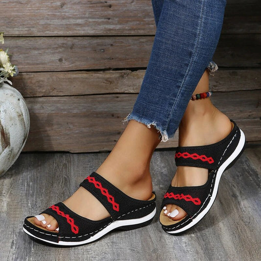 Women's Double Strap Casual Sandals with Embroidered Detailing