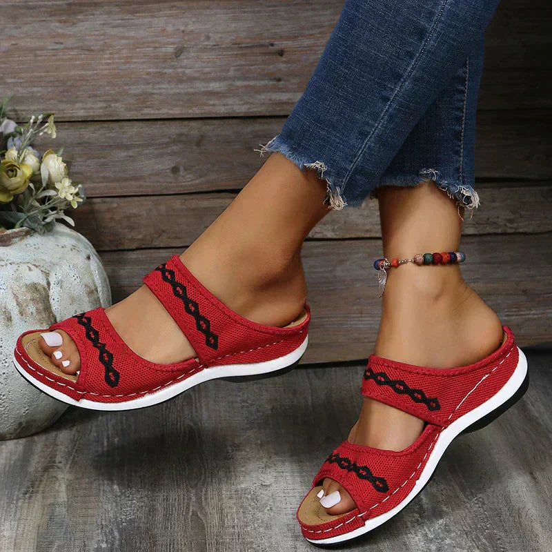 Women's Double Strap Casual Sandals with Embroidered Detailing