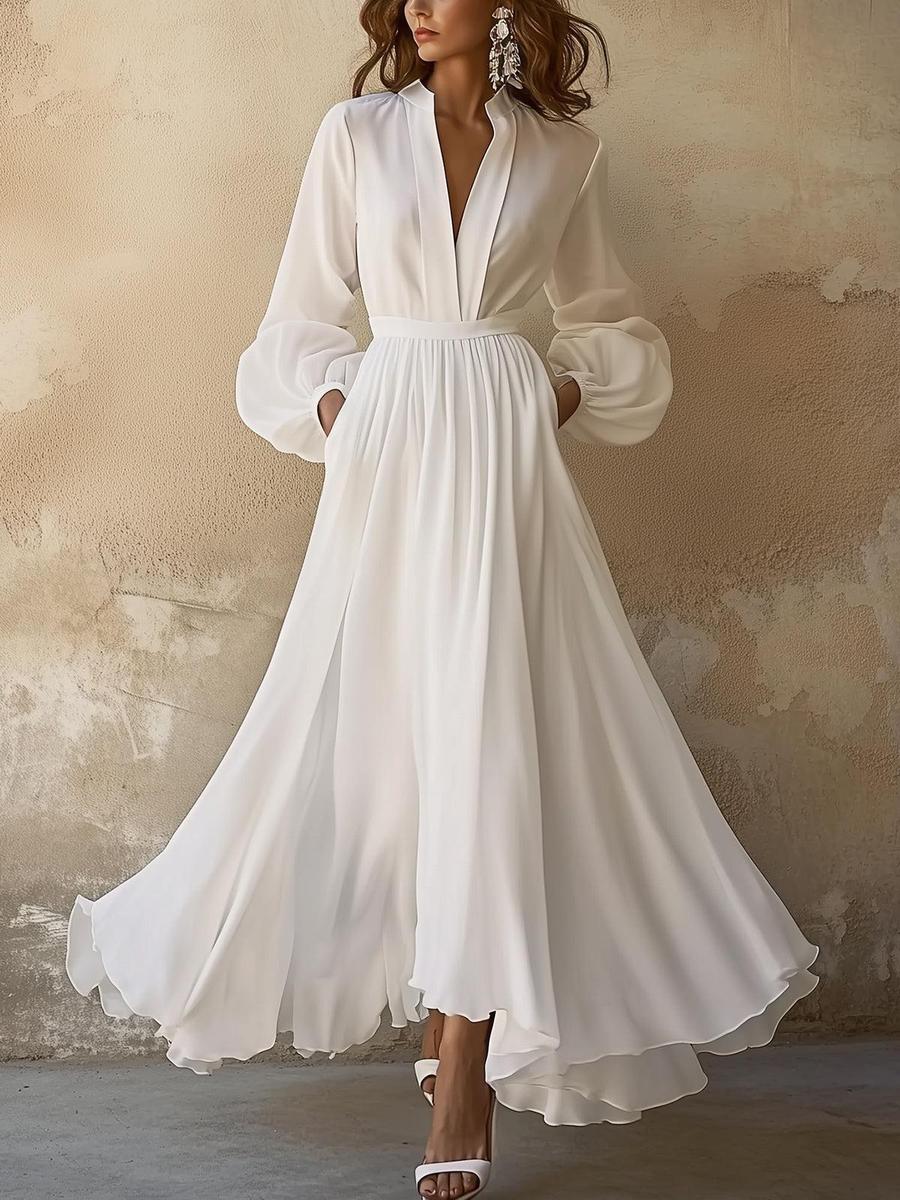 Women's Elegant Maxi Dress with Long Sleeves and Flowing Skirt