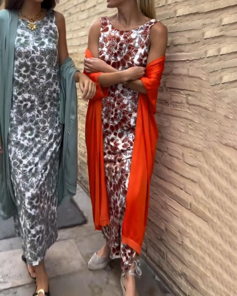 Women's Printed Sleeveless Jumpsuit with Relaxed Draped Overlay