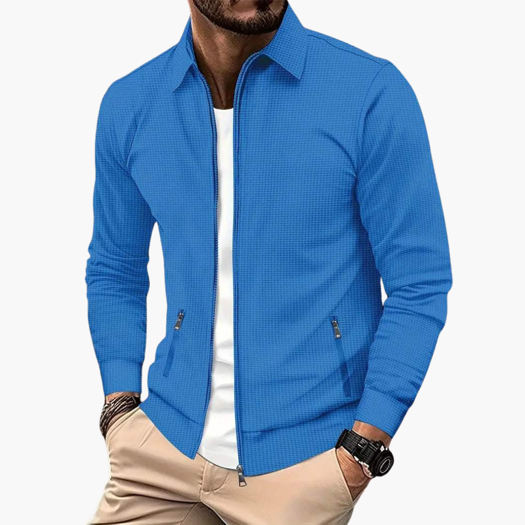 Men's Slim Fit Zip-Up Bomber Jacket with Stand Collar and Side Pockets