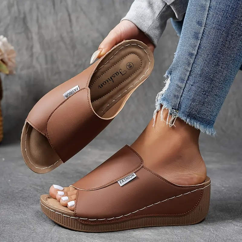 Women's Slip-On Wedge Sandals with Open Toe