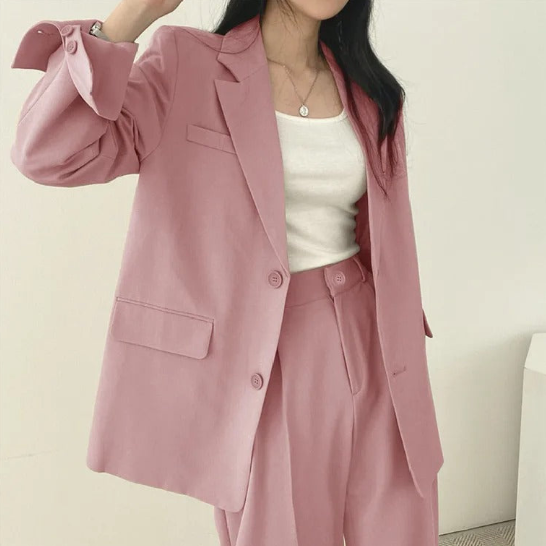 Women's 2-Piece Suit Set with Blazer and High-Waisted Trousers