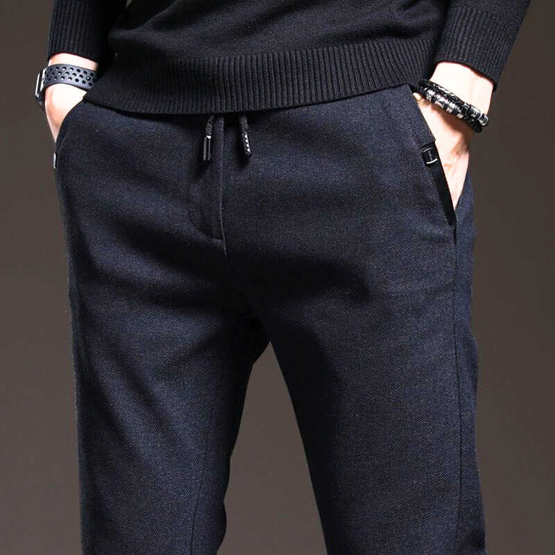Men's Slim Fit Tapered Pants with Drawstring Waist and Side Pockets
