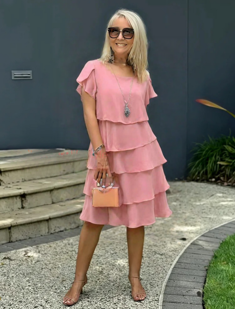 Tiered Knee Length Cocktail Dress with Flutter Sleeves for Women
