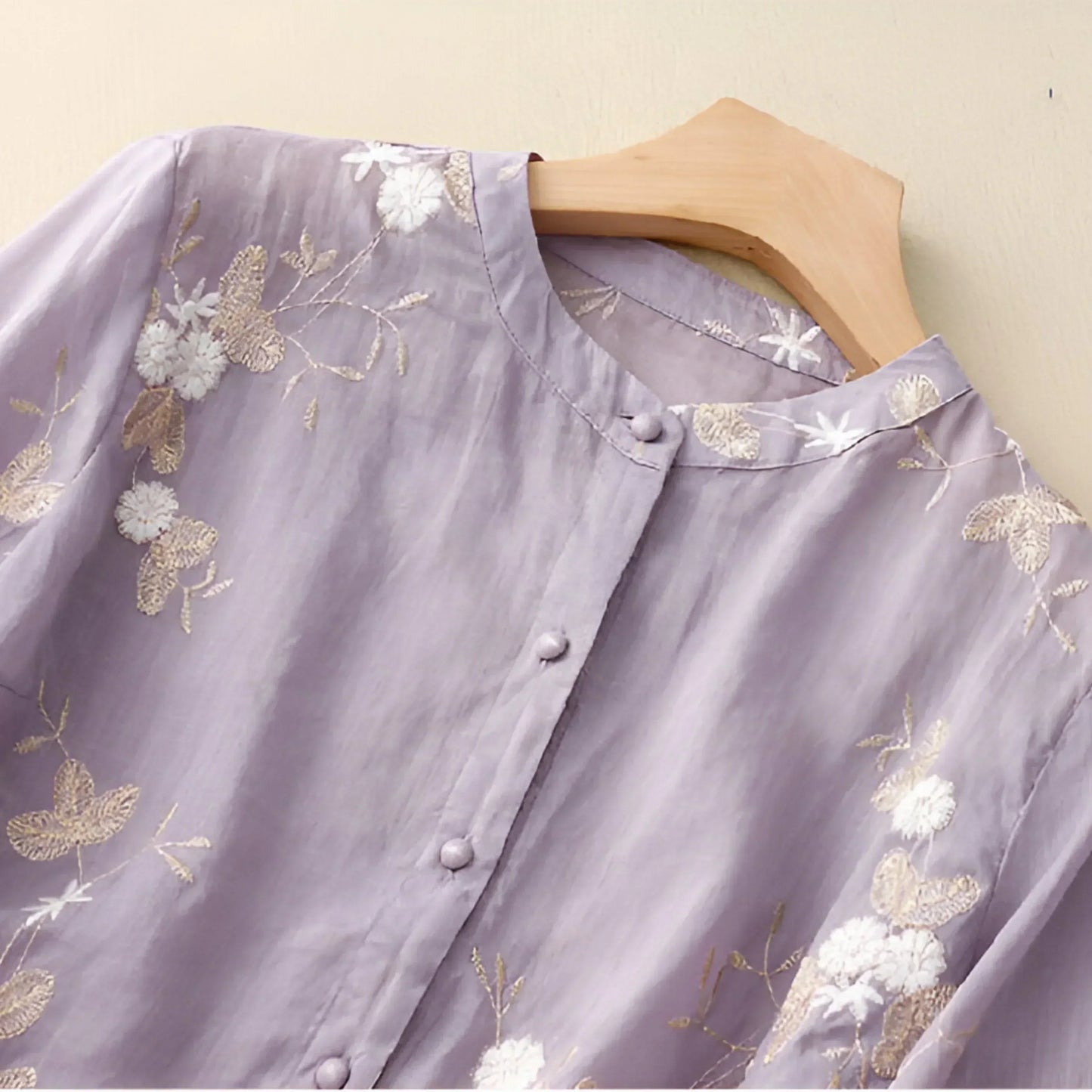 Women's Embroidered Blouse with Button-Down Design