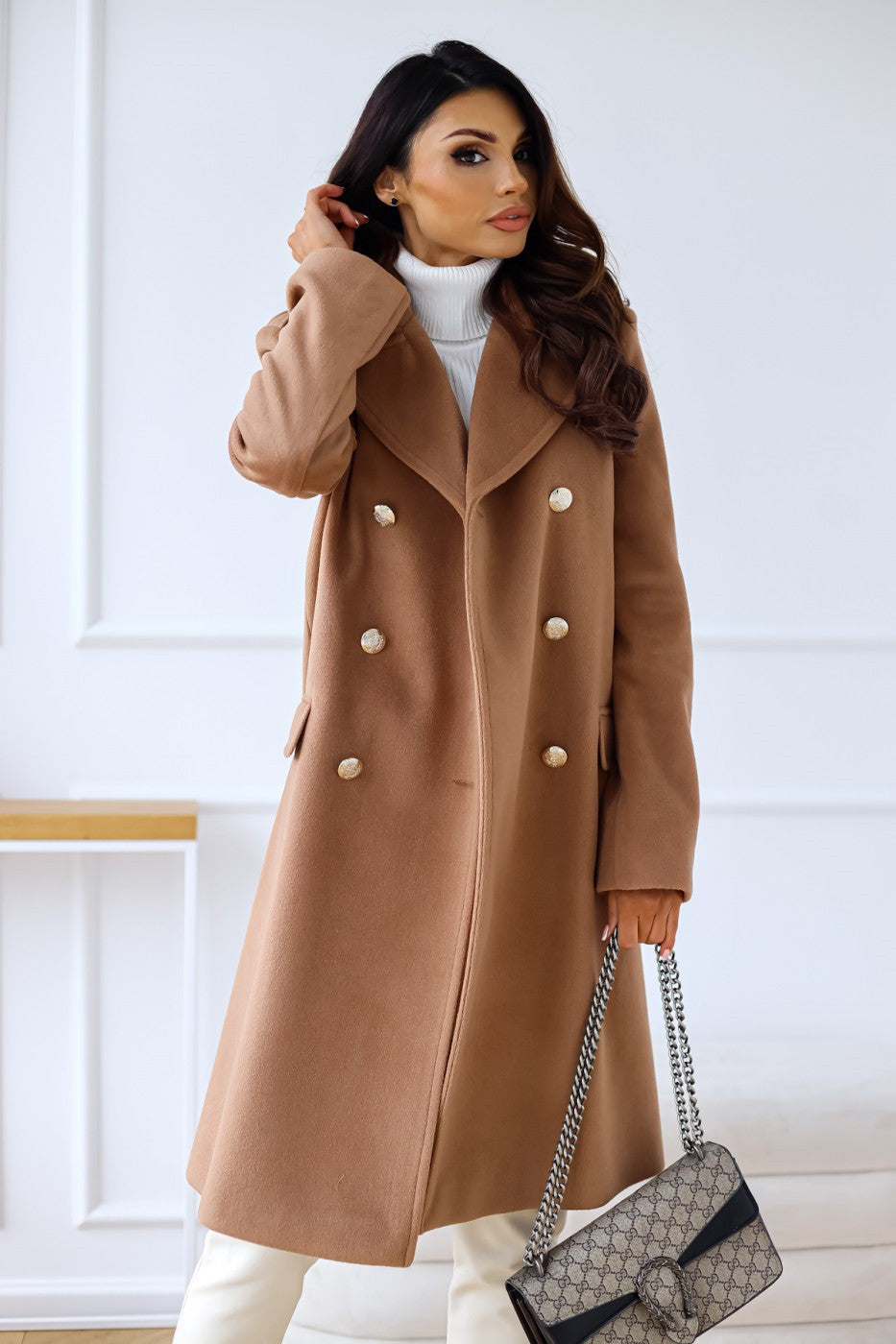 Women's Elegant Double-Breasted Winter 2-Piece Wool Trench Coat