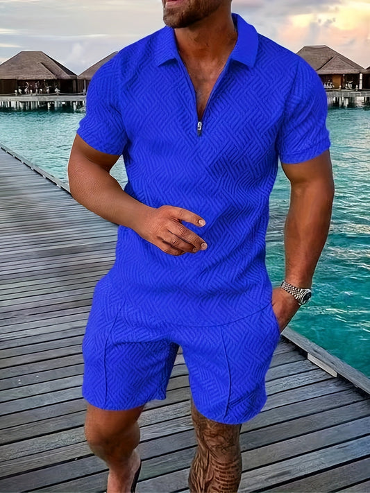 Men's Geometric Zip-Up Set for Casual Style