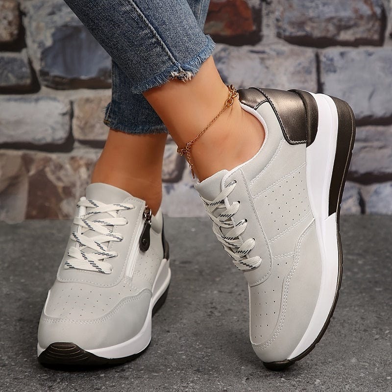 Women's Supportive Platform Sneakers with Zip and Lace Design