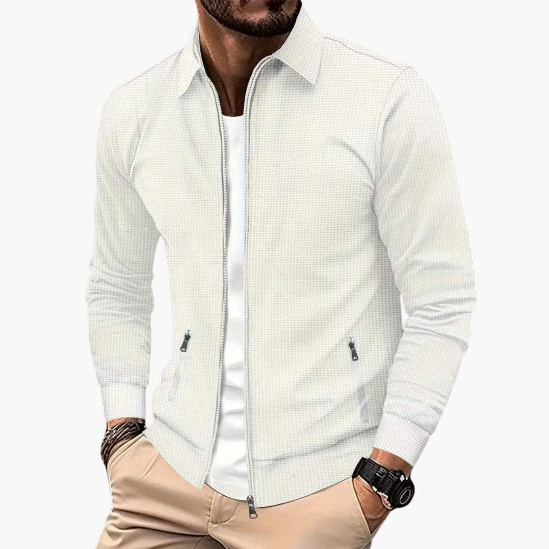 Men's Slim Fit Zip-Up Bomber Jacket with Stand Collar and Side Pockets