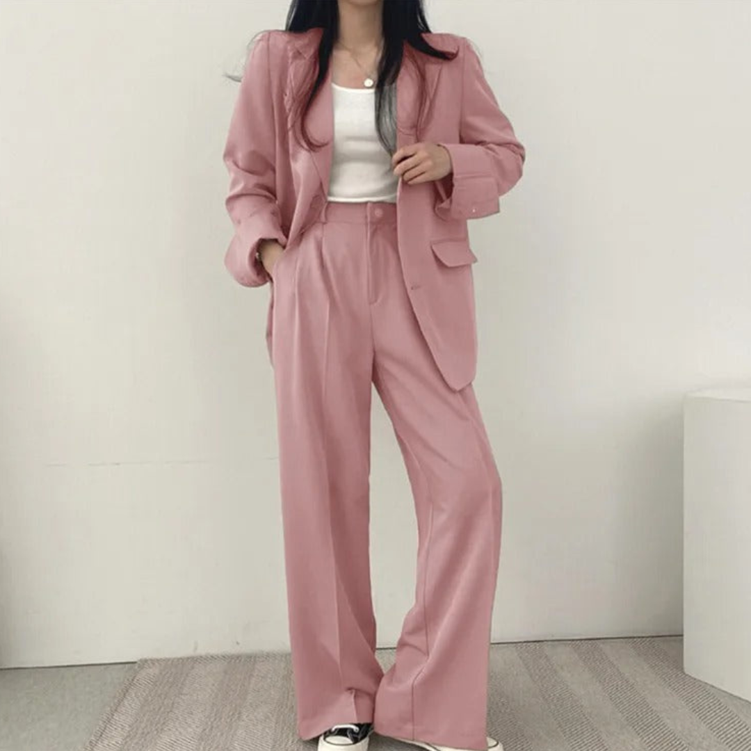 Women's 2-Piece Suit Set with Blazer and High-Waisted Trousers