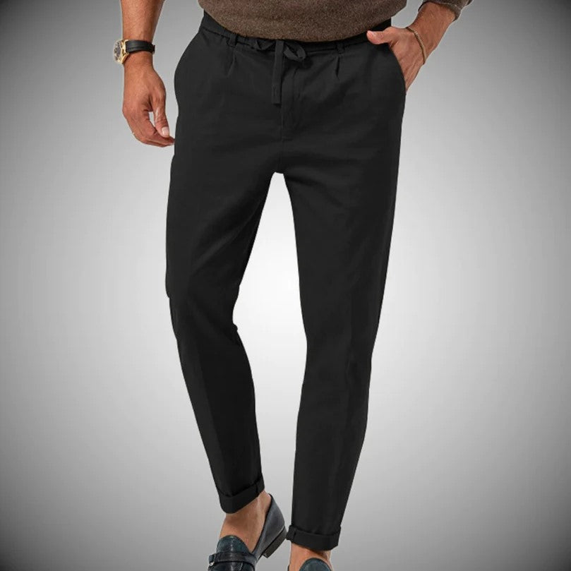 Men's Slim-Fit Casual Trousers with Drawstring Waistband
