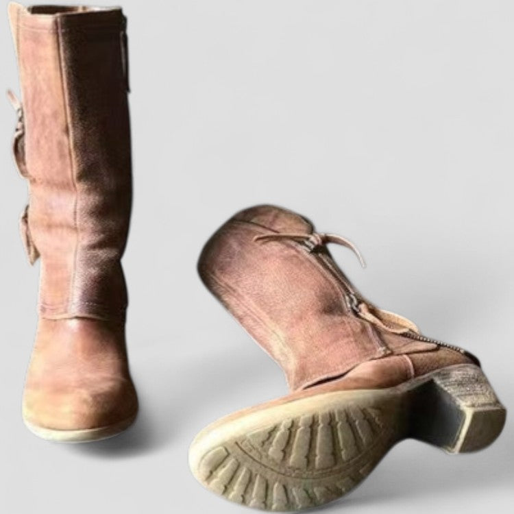 Women's Mid-Calf Winter Cowgirl Boots with Zipper and Heel