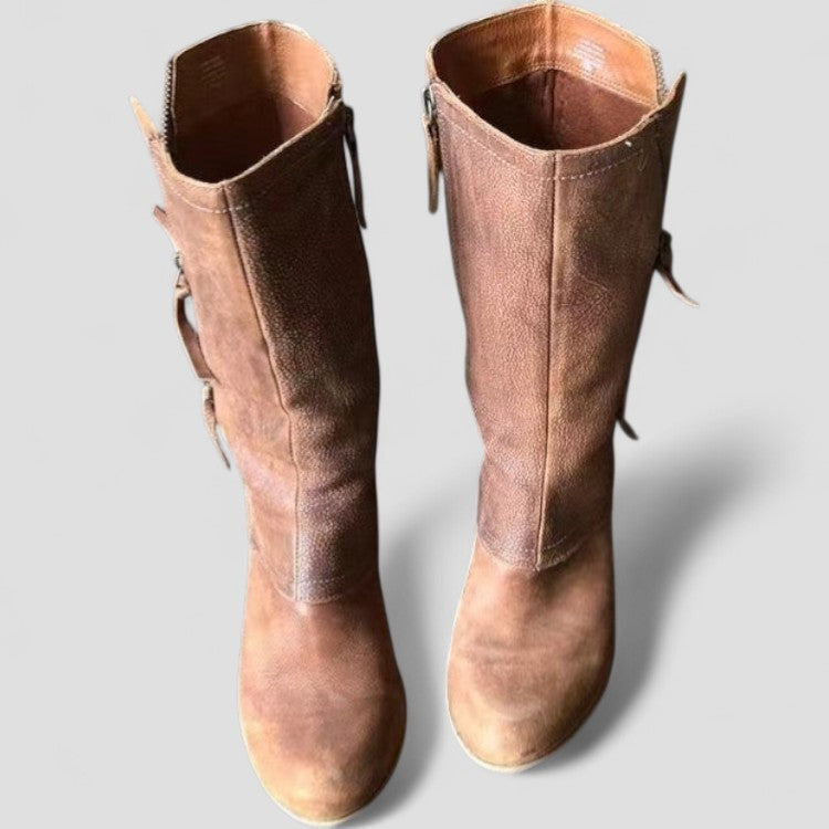 Women's Mid-Calf Winter Cowgirl Boots with Zipper and Heel