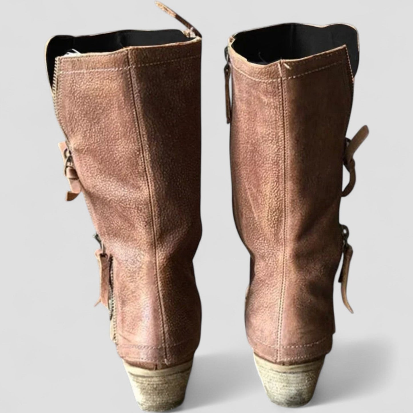 Women's Mid-Calf Winter Cowgirl Boots with Zipper and Heel